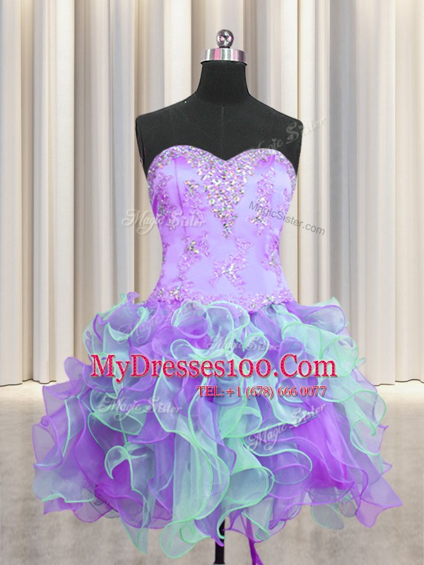 Graceful Three Piece Multi-color Sleeveless Organza Lace Up Vestidos de Quinceanera for Military Ball and Sweet 16 and Quinceanera
