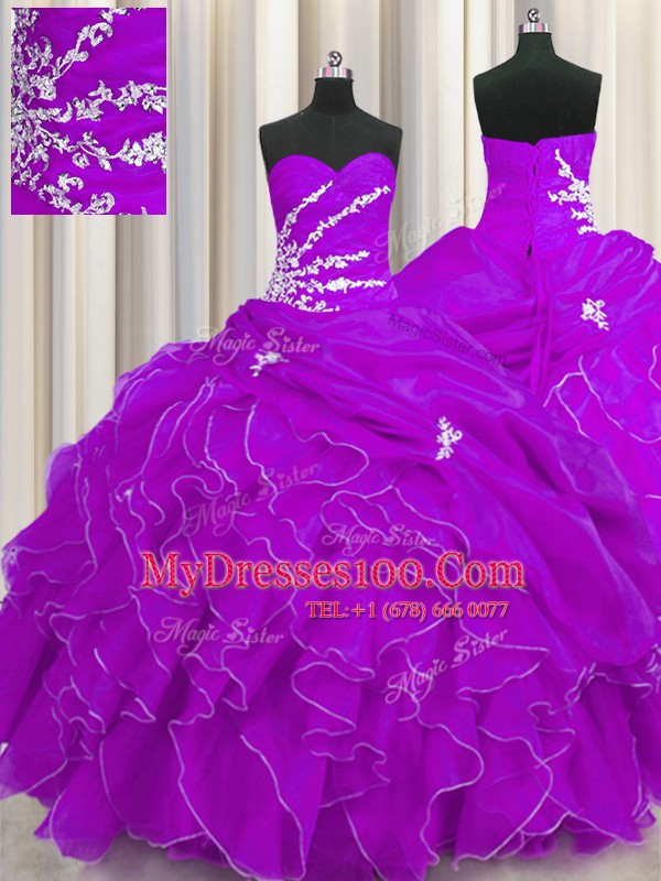 Sweetheart Sleeveless Organza Sweet 16 Dress Beading and Appliques and Ruffles Lace Up