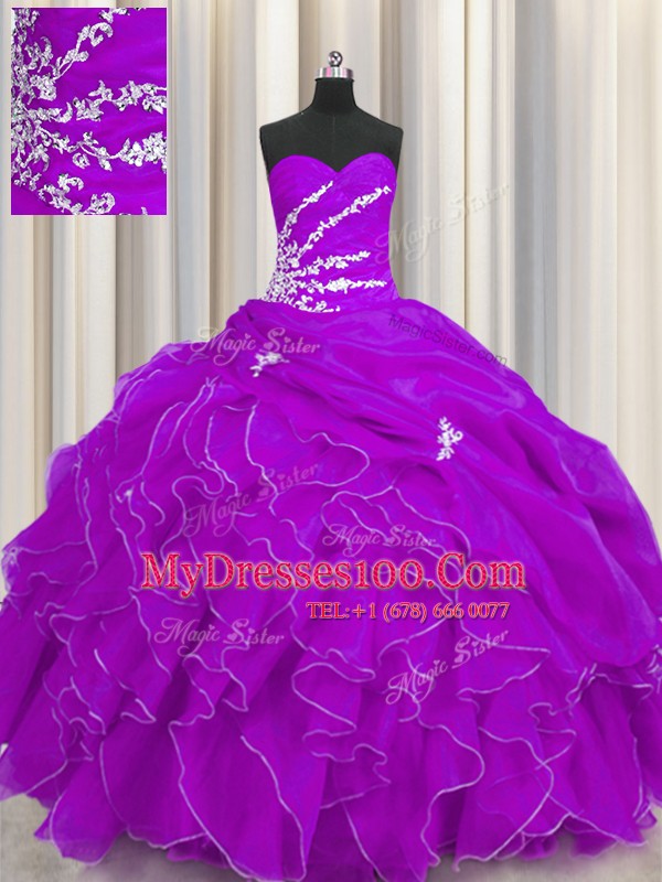Sweetheart Sleeveless Organza Sweet 16 Dress Beading and Appliques and Ruffles Lace Up