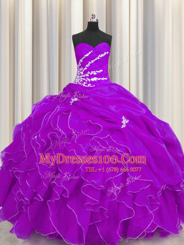 Sweetheart Sleeveless Organza Sweet 16 Dress Beading and Appliques and Ruffles Lace Up