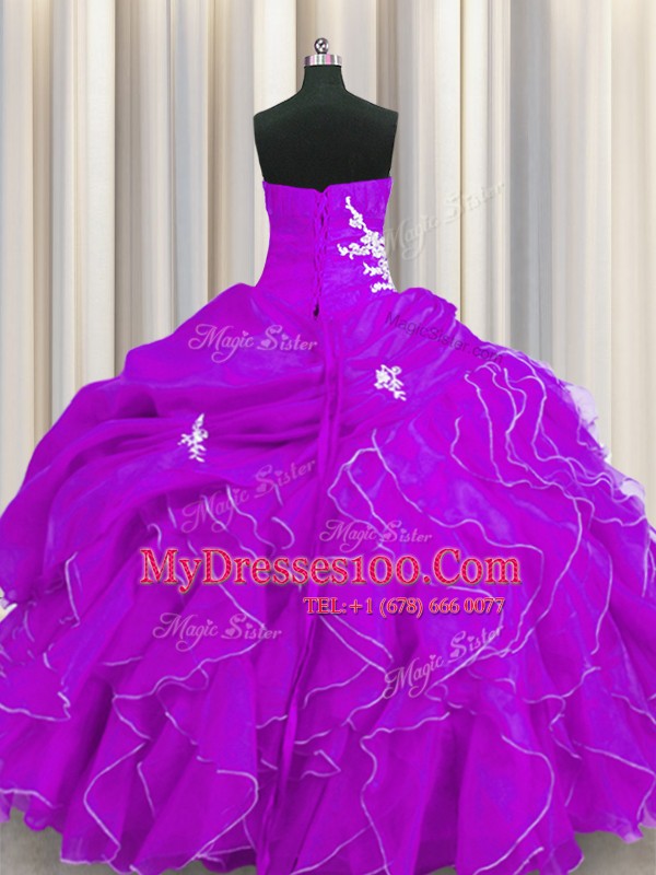 Sweetheart Sleeveless Organza Sweet 16 Dress Beading and Appliques and Ruffles Lace Up