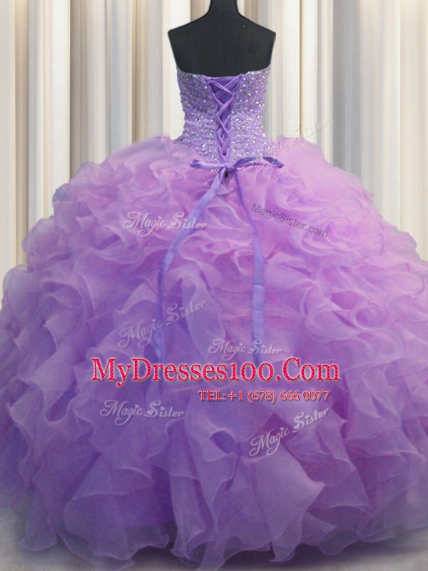 Extravagant Lavender Sweetheart Neckline Beading and Ruffles Quinceanera Dresses Sleeveless Lace Up