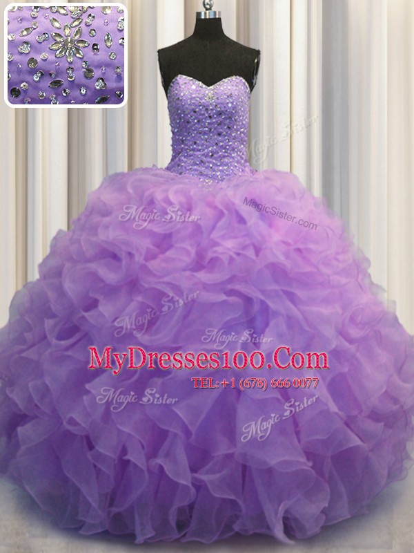 Extravagant Lavender Sweetheart Neckline Beading and Ruffles Quinceanera Dresses Sleeveless Lace Up