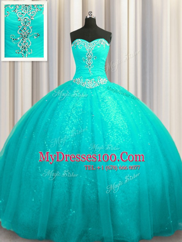 Vintage Organza and Sequined Sleeveless Quinceanera Dress Court Train and Beading and Appliques