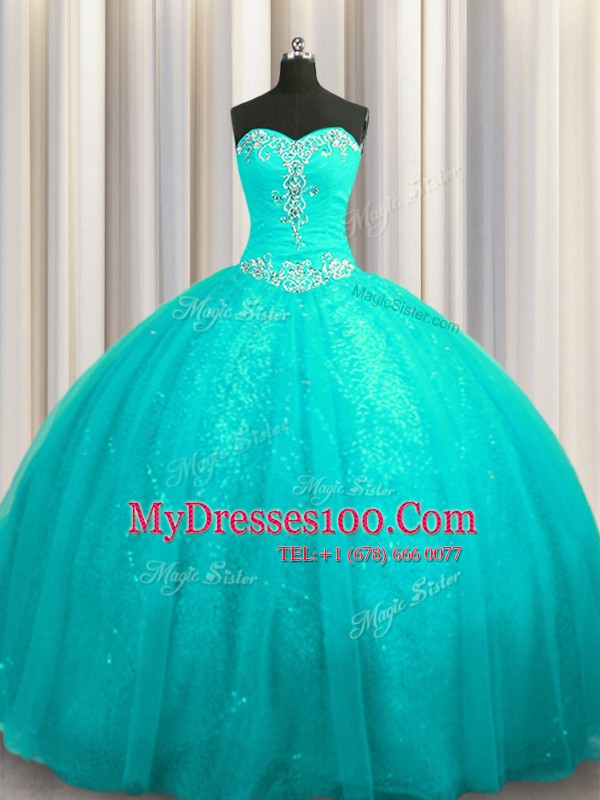 Vintage Organza and Sequined Sleeveless Quinceanera Dress Court Train and Beading and Appliques