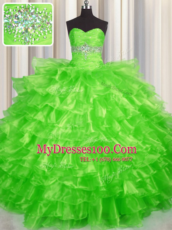 Dynamic Organza Sleeveless Floor Length Sweet 16 Quinceanera Dress and Beading and Ruffled Layers