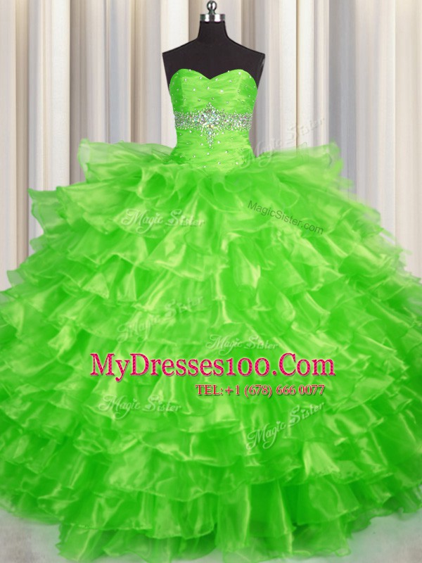 Dynamic Organza Sleeveless Floor Length Sweet 16 Quinceanera Dress and Beading and Ruffled Layers