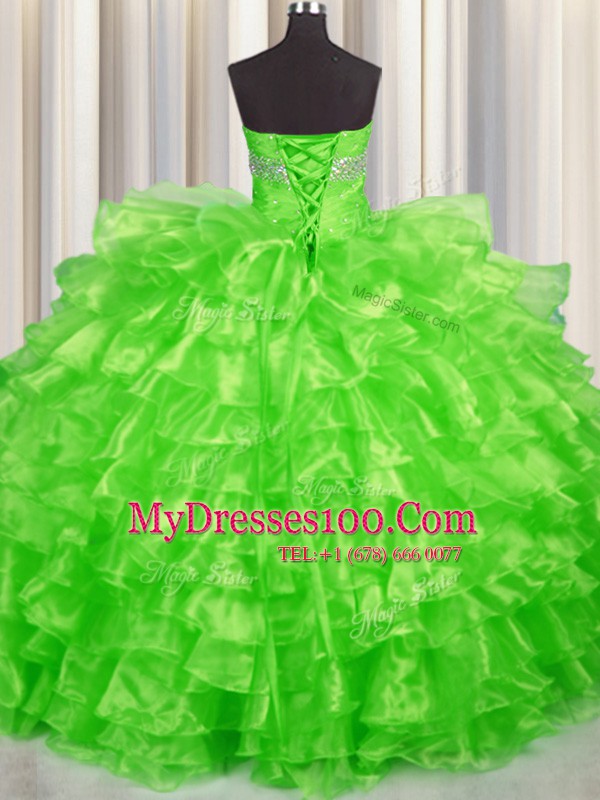 Dynamic Organza Sleeveless Floor Length Sweet 16 Quinceanera Dress and Beading and Ruffled Layers