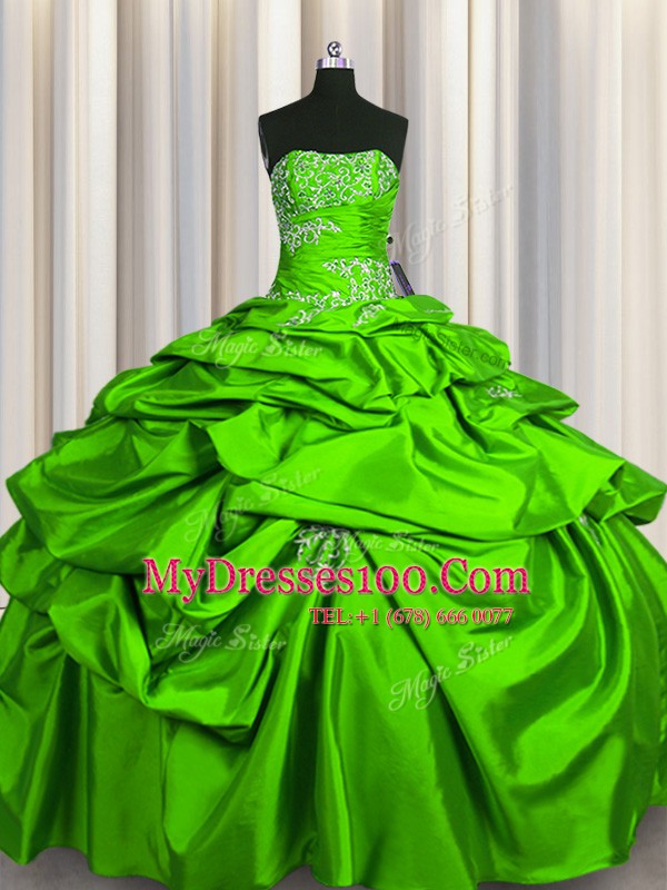 Strapless Sleeveless Quinceanera Dresses Floor Length Beading and Pick Ups Taffeta