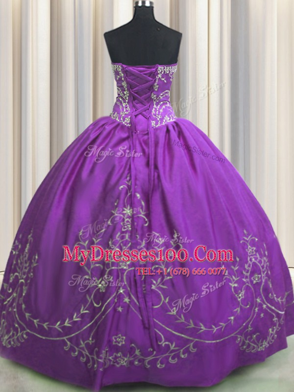 Strapless Sleeveless Taffeta Sweet 16 Dress Embroidery Lace Up