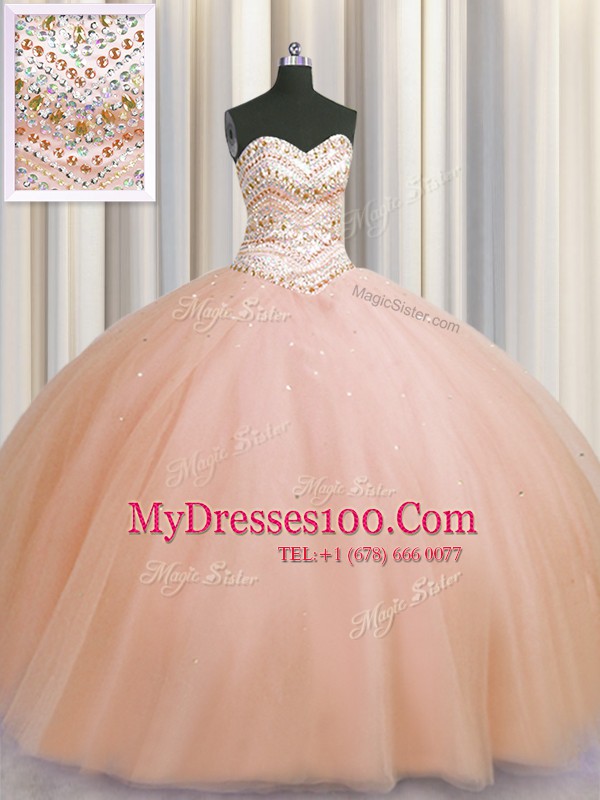 Discount Bling-bling Really Puffy Tulle Sleeveless Floor Length Quinceanera Gowns and Beading