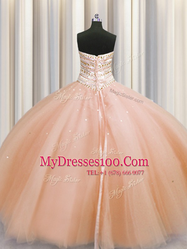 Discount Bling-bling Really Puffy Tulle Sleeveless Floor Length Quinceanera Gowns and Beading