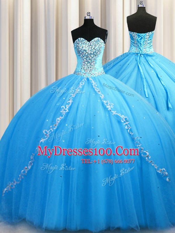 New Arrival Sleeveless Brush Train Lace Up Beading Sweet 16 Dresses