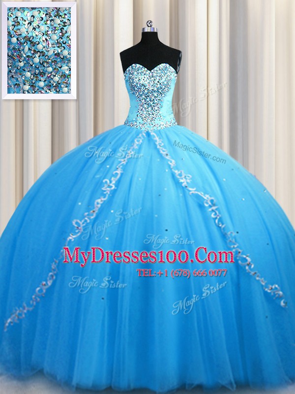 New Arrival Sleeveless Brush Train Lace Up Beading Sweet 16 Dresses