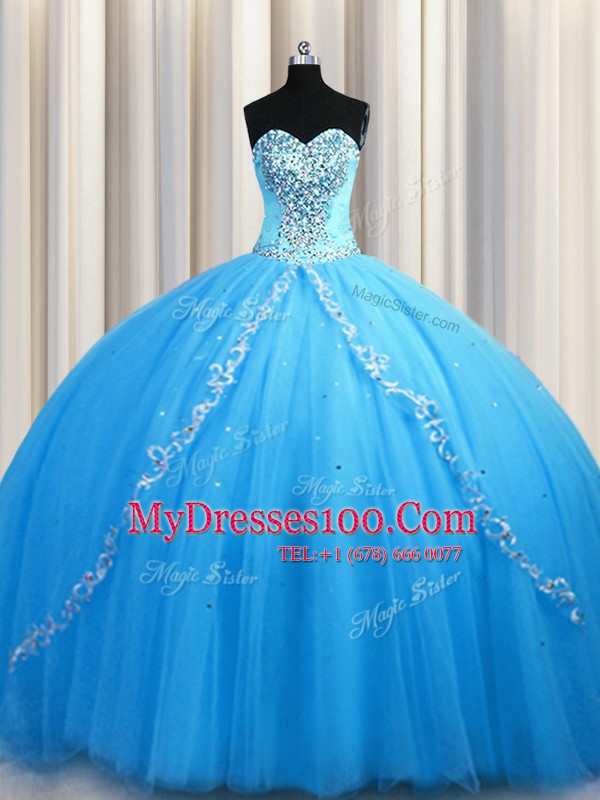 New Arrival Sleeveless Brush Train Lace Up Beading Sweet 16 Dresses