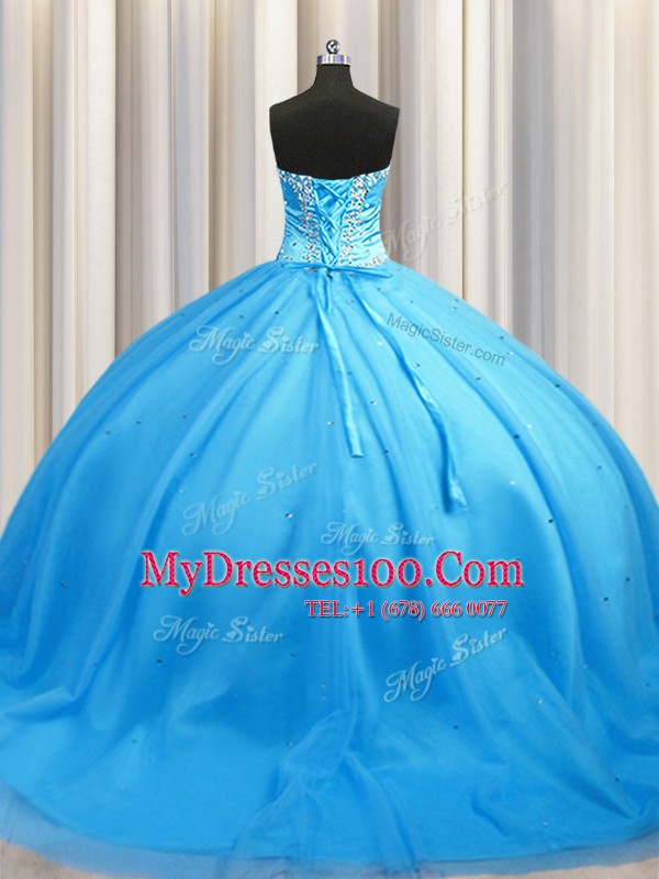 New Arrival Sleeveless Brush Train Lace Up Beading Sweet 16 Dresses