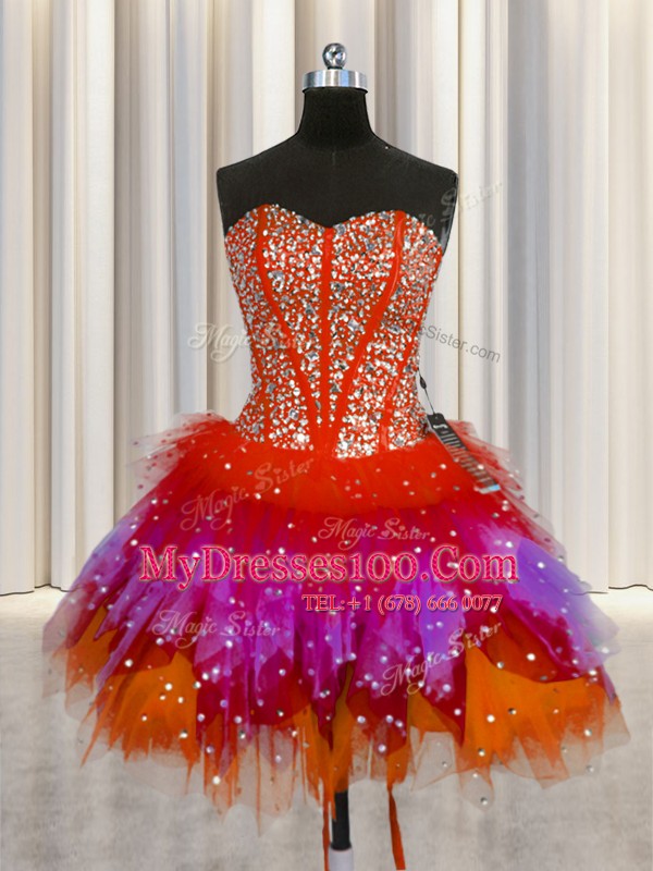 Fabulous Three Piece Visible Boning Multi-color Sweetheart Lace Up Beading Quince Ball Gowns Sleeveless