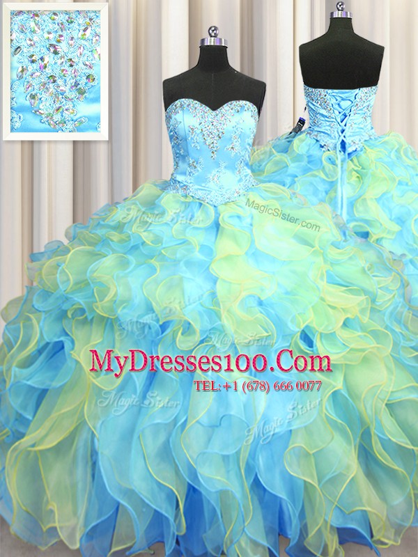 Delicate Multi-color Sleeveless Organza Lace Up Quinceanera Gown for Military Ball and Sweet 16 and Quinceanera