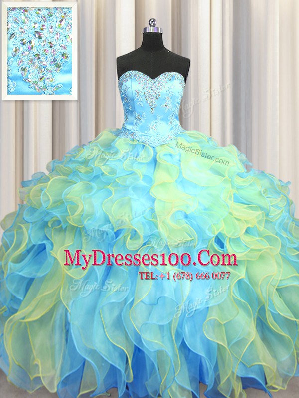 Delicate Multi-color Sleeveless Organza Lace Up Quinceanera Gown for Military Ball and Sweet 16 and Quinceanera