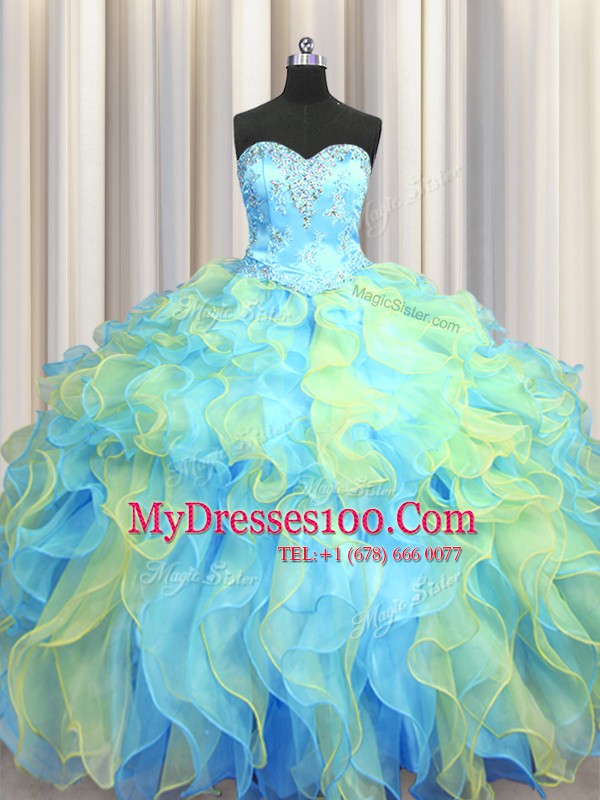 Delicate Multi-color Sleeveless Organza Lace Up Quinceanera Gown for Military Ball and Sweet 16 and Quinceanera