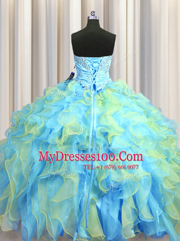 Delicate Multi-color Sleeveless Organza Lace Up Quinceanera Gown for Military Ball and Sweet 16 and Quinceanera