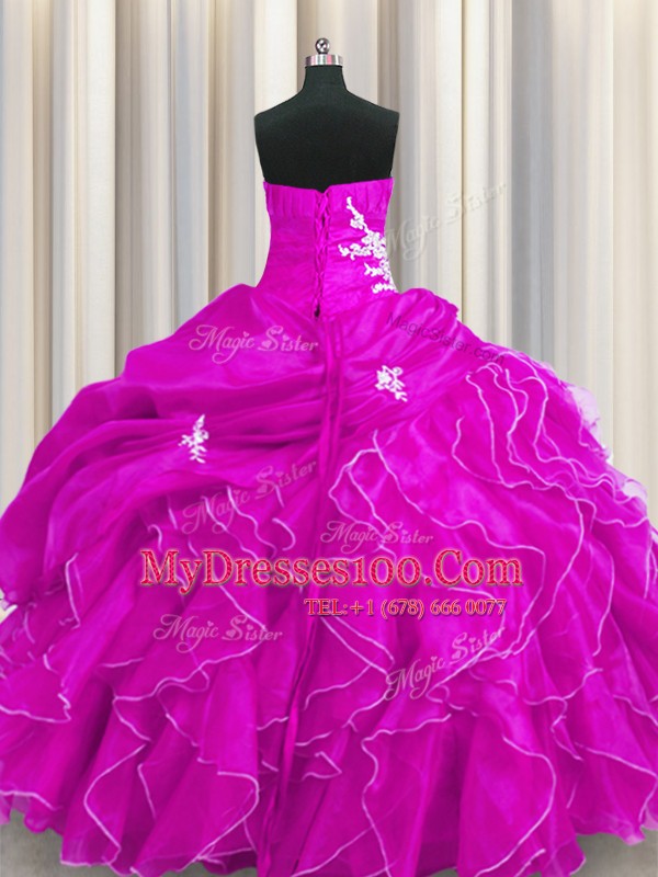 Shining Floor Length Fuchsia Ball Gown Prom Dress Sweetheart Sleeveless Lace Up