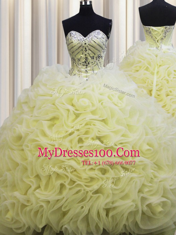 Brush Train Fabric With Rolling Flowers Sleeveless Floor Length Quinceanera Gown and Beading and Pick Ups