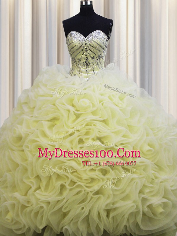 Brush Train Fabric With Rolling Flowers Sleeveless Floor Length Quinceanera Gown and Beading and Pick Ups