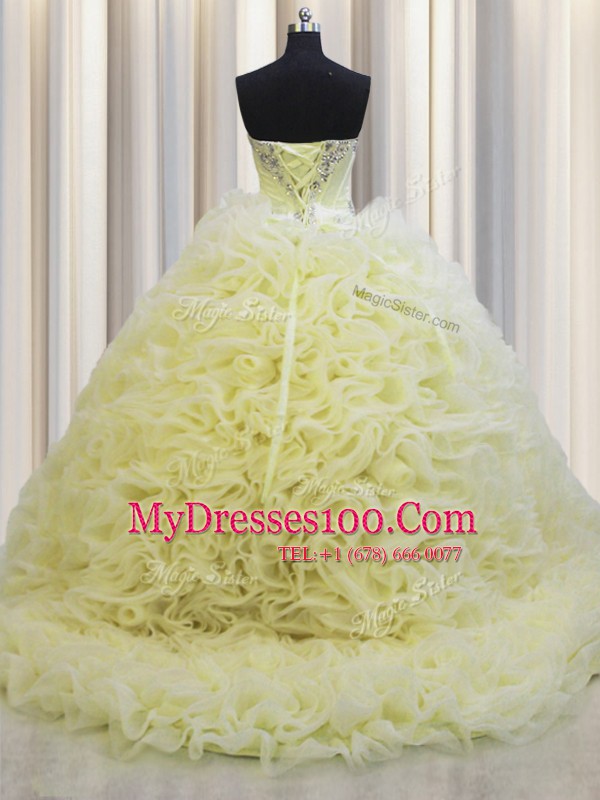 Brush Train Fabric With Rolling Flowers Sleeveless Floor Length Quinceanera Gown and Beading and Pick Ups