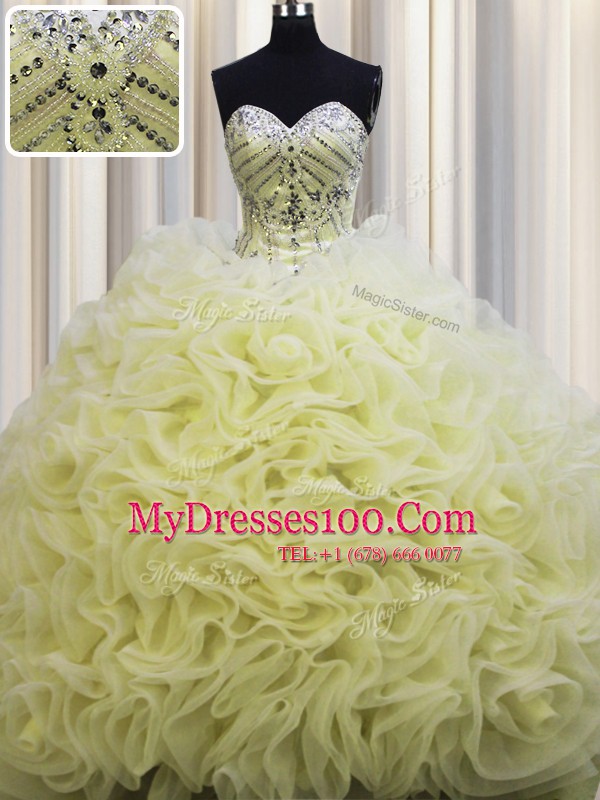 Brush Train Fabric With Rolling Flowers Sleeveless Floor Length Quinceanera Gown and Beading and Pick Ups