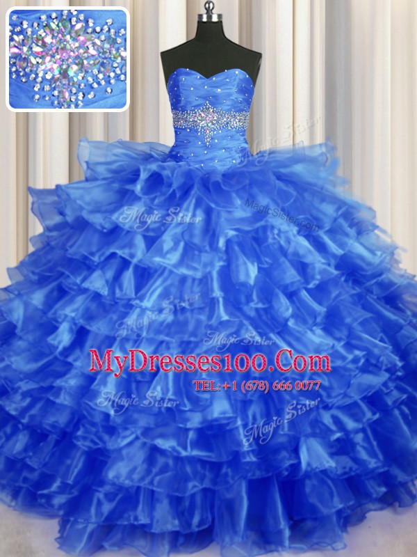 Royal Blue Sweet 16 Dress Military Ball and Sweet 16 and Quinceanera and For with Beading and Ruffled Layers Sweetheart Sleeveless Lace Up