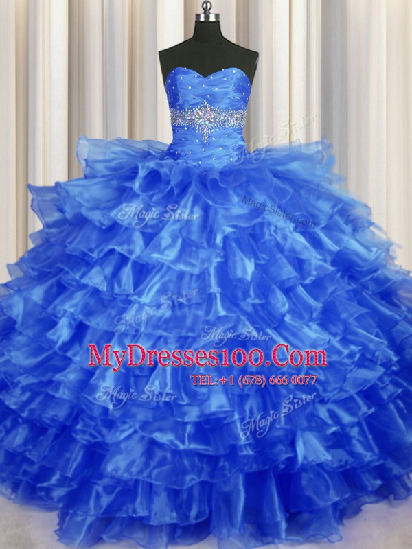 Royal Blue Sweet 16 Dress Military Ball and Sweet 16 and Quinceanera and For with Beading and Ruffled Layers Sweetheart Sleeveless Lace Up