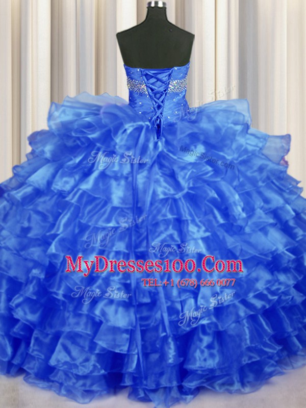 Royal Blue Sweet 16 Dress Military Ball and Sweet 16 and Quinceanera and For with Beading and Ruffled Layers Sweetheart Sleeveless Lace Up