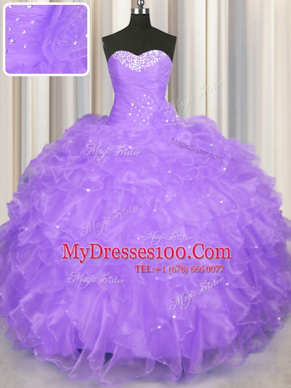 Beading and Ruffles Sweet 16 Dresses Lavender Lace Up Sleeveless Floor Length