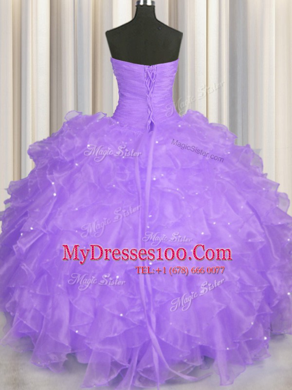 Beading and Ruffles Sweet 16 Dresses Lavender Lace Up Sleeveless Floor Length