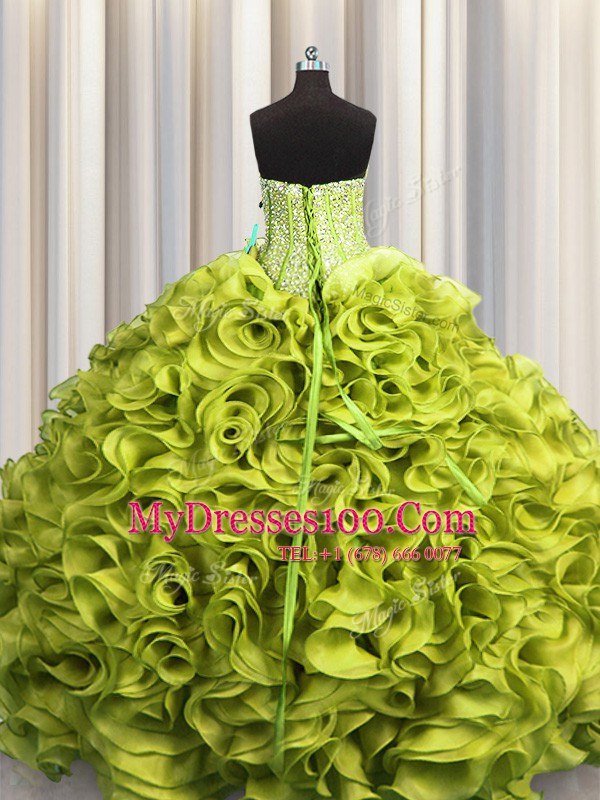 Visible Boning Sweetheart Sleeveless Organza Quinceanera Gowns Beading and Ruffles Lace Up