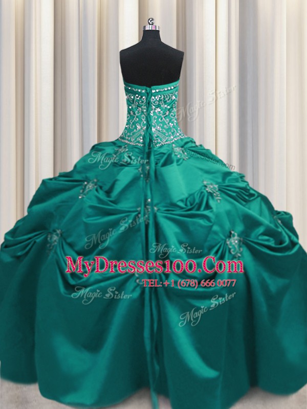 Dark Green Sleeveless Beading and Appliques and Embroidery Floor Length Sweet 16 Dresses