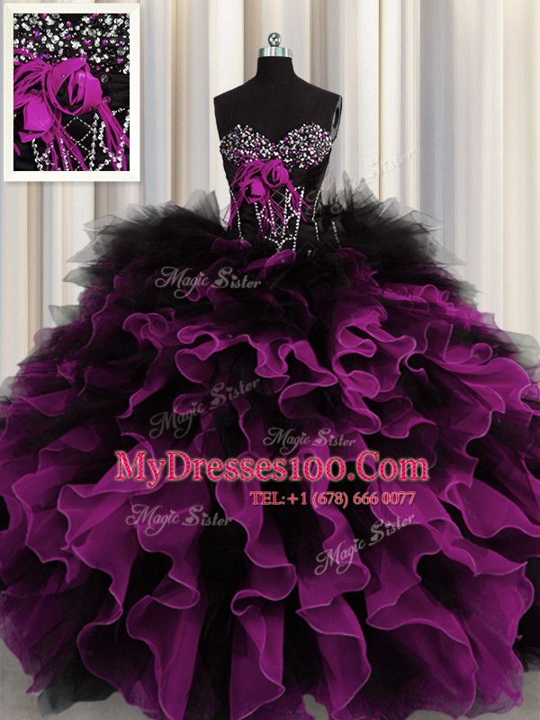 Elegant Organza and Tulle Sweetheart Sleeveless Lace Up Beading and Ruffles Sweet 16 Quinceanera Dress in Multi-color