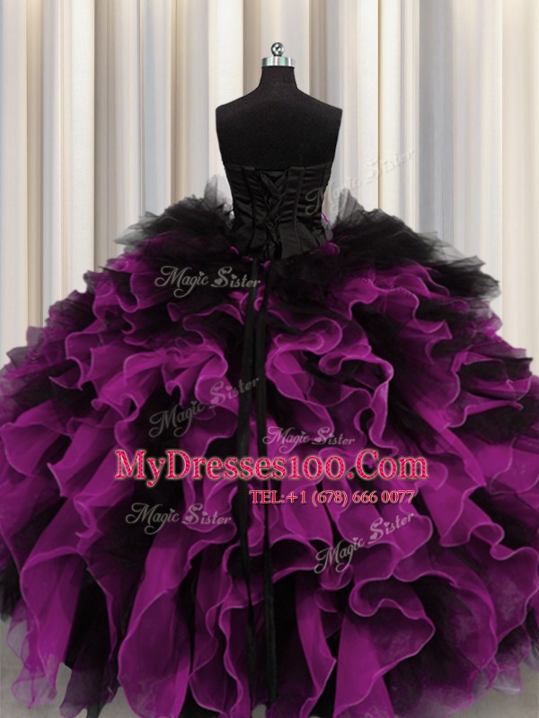 Elegant Organza and Tulle Sweetheart Sleeveless Lace Up Beading and Ruffles Sweet 16 Quinceanera Dress in Multi-color