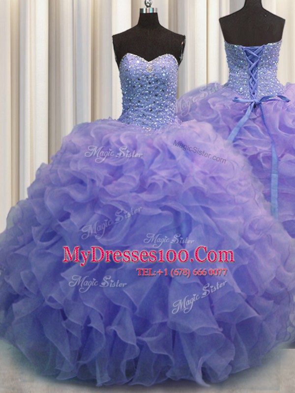Sleeveless Beading and Ruffles Lace Up Sweet 16 Quinceanera Dress