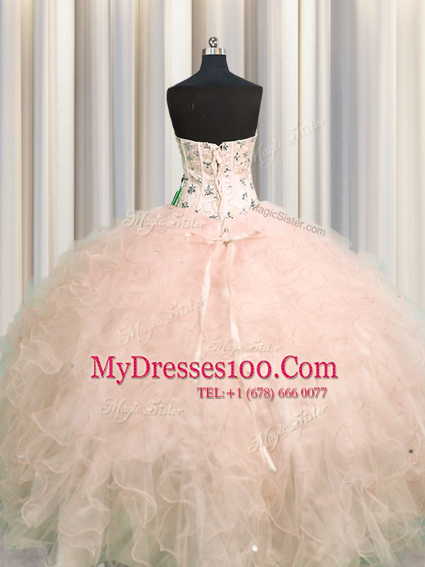 Visible Boning Floor Length Ball Gowns Sleeveless Pink Sweet 16 Dress Lace Up