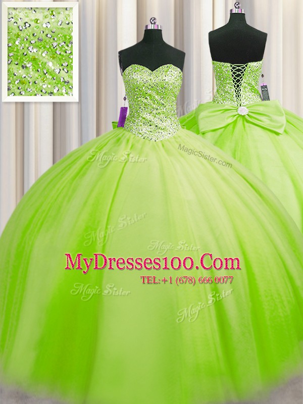 Cute Big Puffy Lace Up Quinceanera Gowns Beading Sleeveless Floor Length