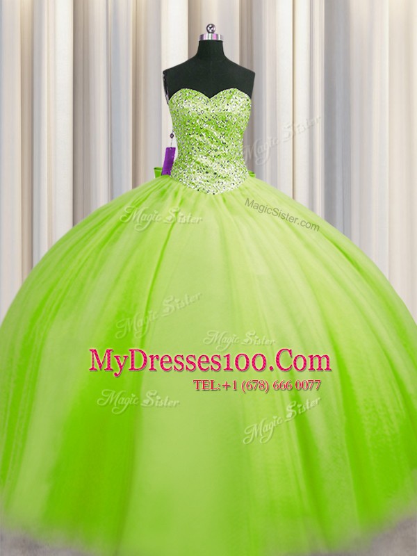 Cute Big Puffy Lace Up Quinceanera Gowns Beading Sleeveless Floor Length
