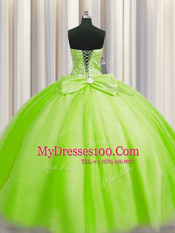 Cute Big Puffy Lace Up Quinceanera Gowns Beading Sleeveless Floor Length