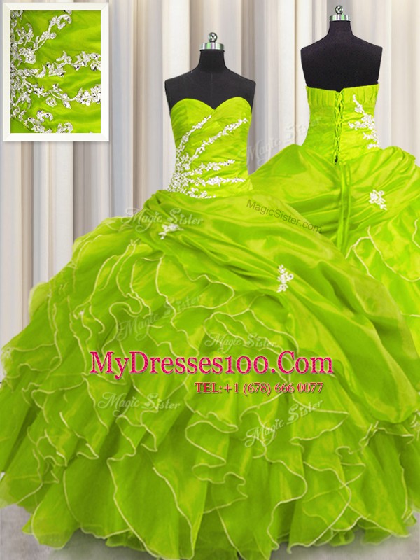 Fancy Organza Sweetheart Sleeveless Lace Up Beading and Appliques and Ruffles Quinceanera Dresses in