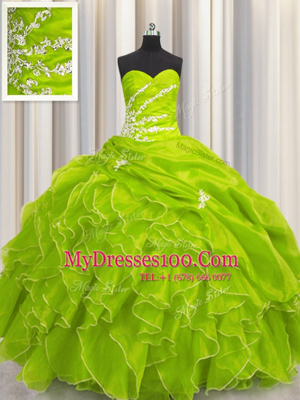 Fancy Organza Sweetheart Sleeveless Lace Up Beading and Appliques and Ruffles Quinceanera Dresses in