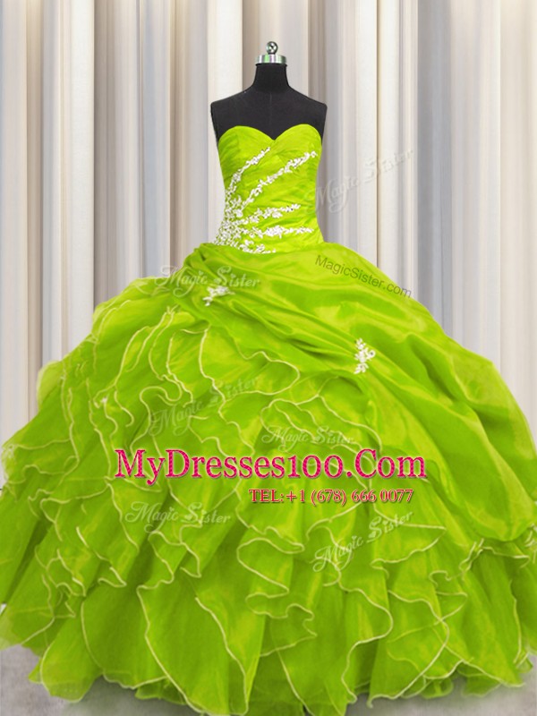Fancy Organza Sweetheart Sleeveless Lace Up Beading and Appliques and Ruffles Quinceanera Dresses in