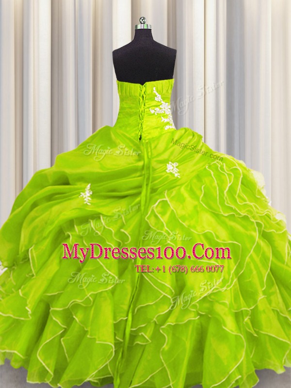 Fancy Organza Sweetheart Sleeveless Lace Up Beading and Appliques and Ruffles Quinceanera Dresses in