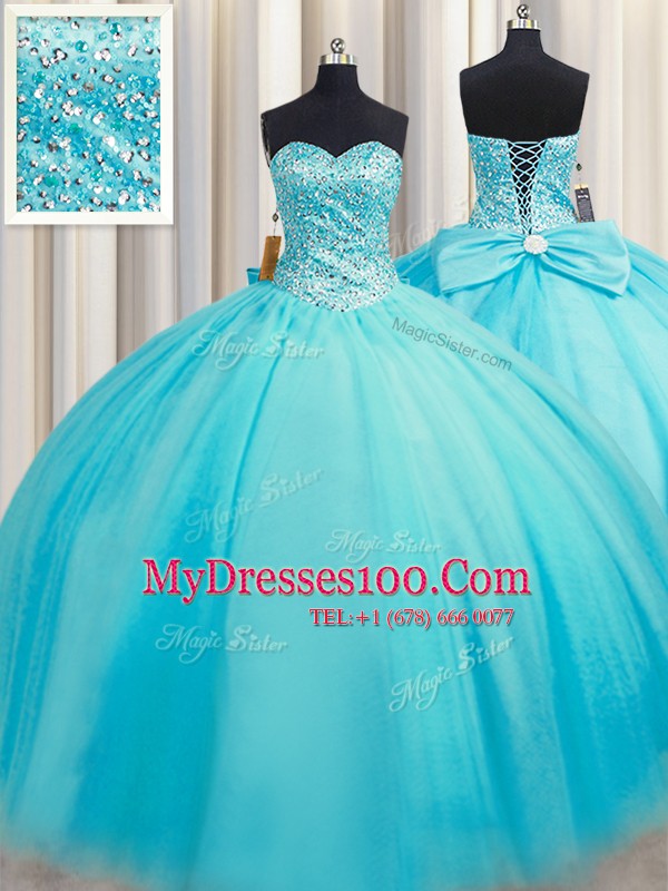 Excellent Puffy Skirt Baby Blue Ball Gowns Tulle Sweetheart Sleeveless Beading Floor Length Lace Up 15 Quinceanera Dress