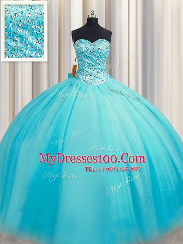 Excellent Puffy Skirt Baby Blue Ball Gowns Tulle Sweetheart Sleeveless Beading Floor Length Lace Up 15 Quinceanera Dress